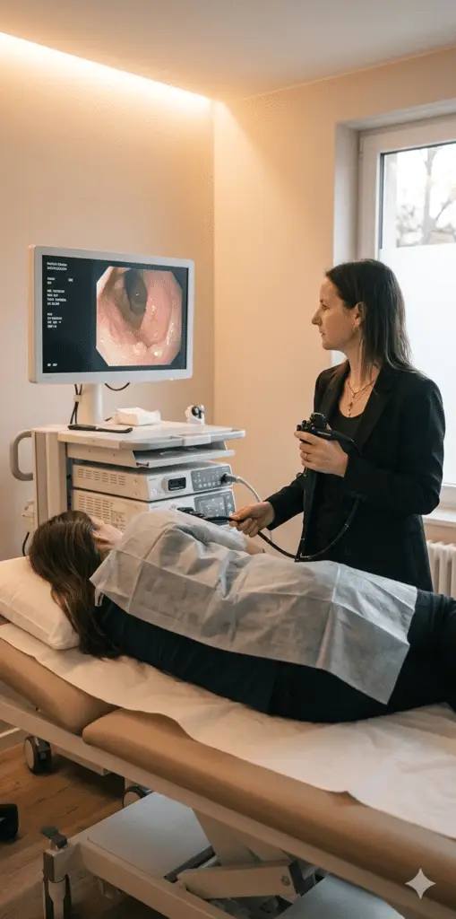 דר אורלי ליאור מבצעת בדיקת גסטרוסקופיה במרפאה פרטית ברעננה